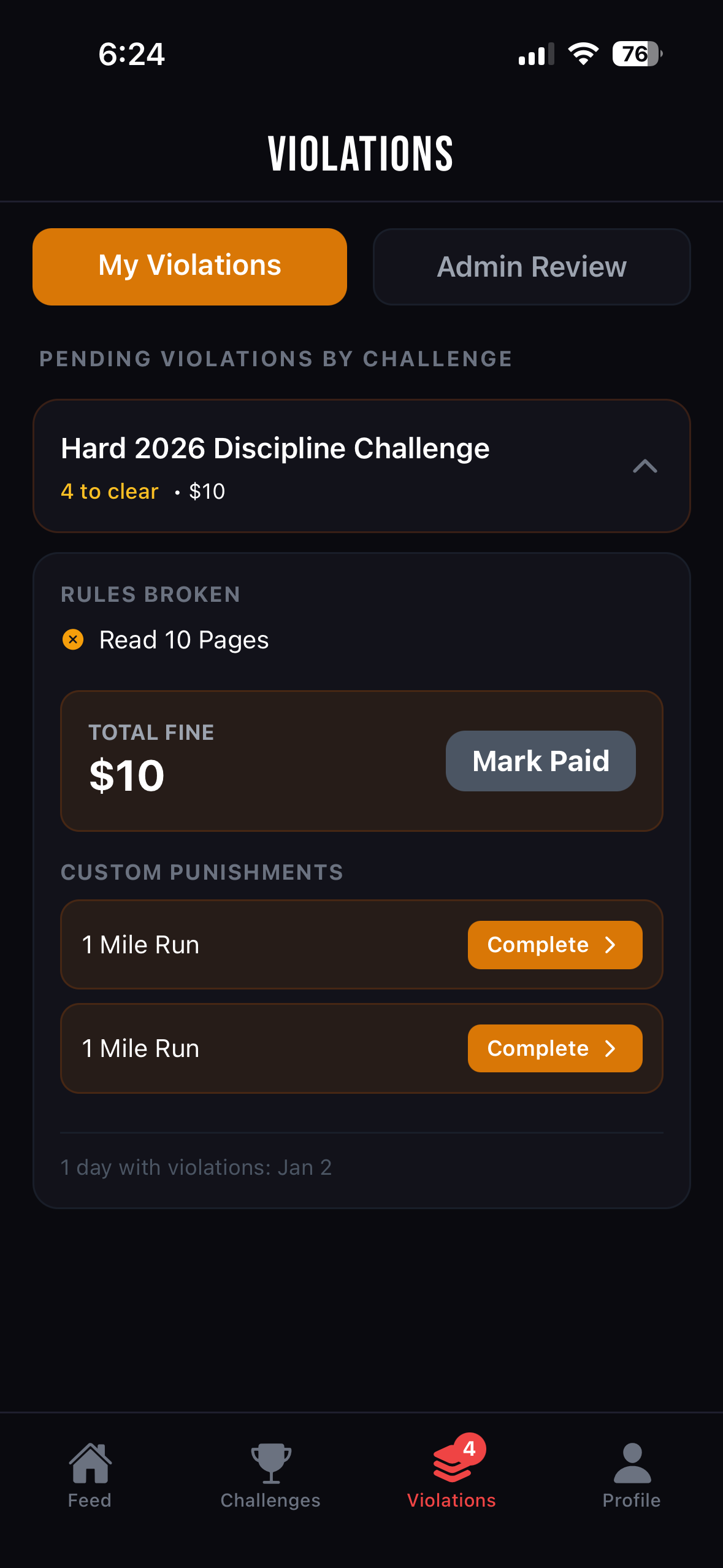Violations - Pay fines or complete punishments