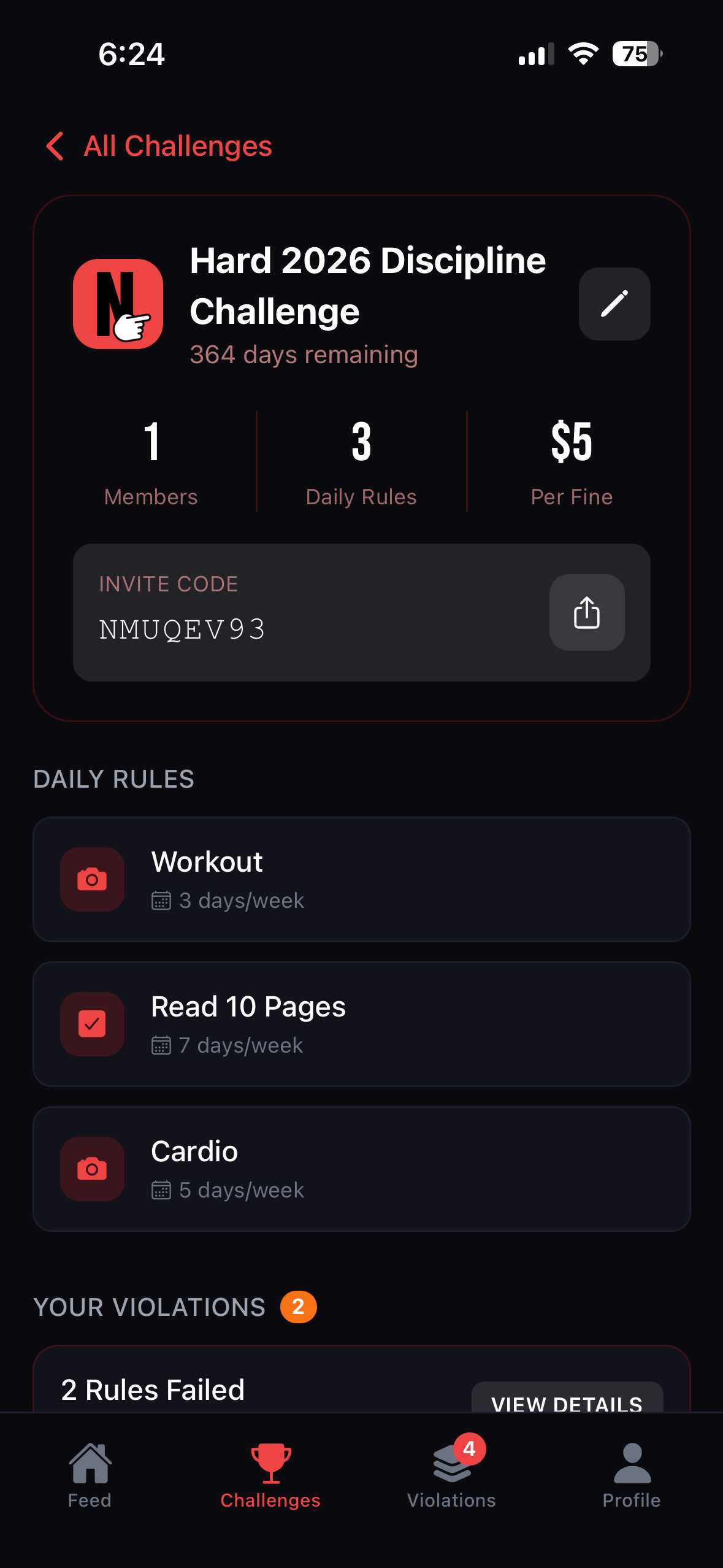 Challenge - View rules and invite friends